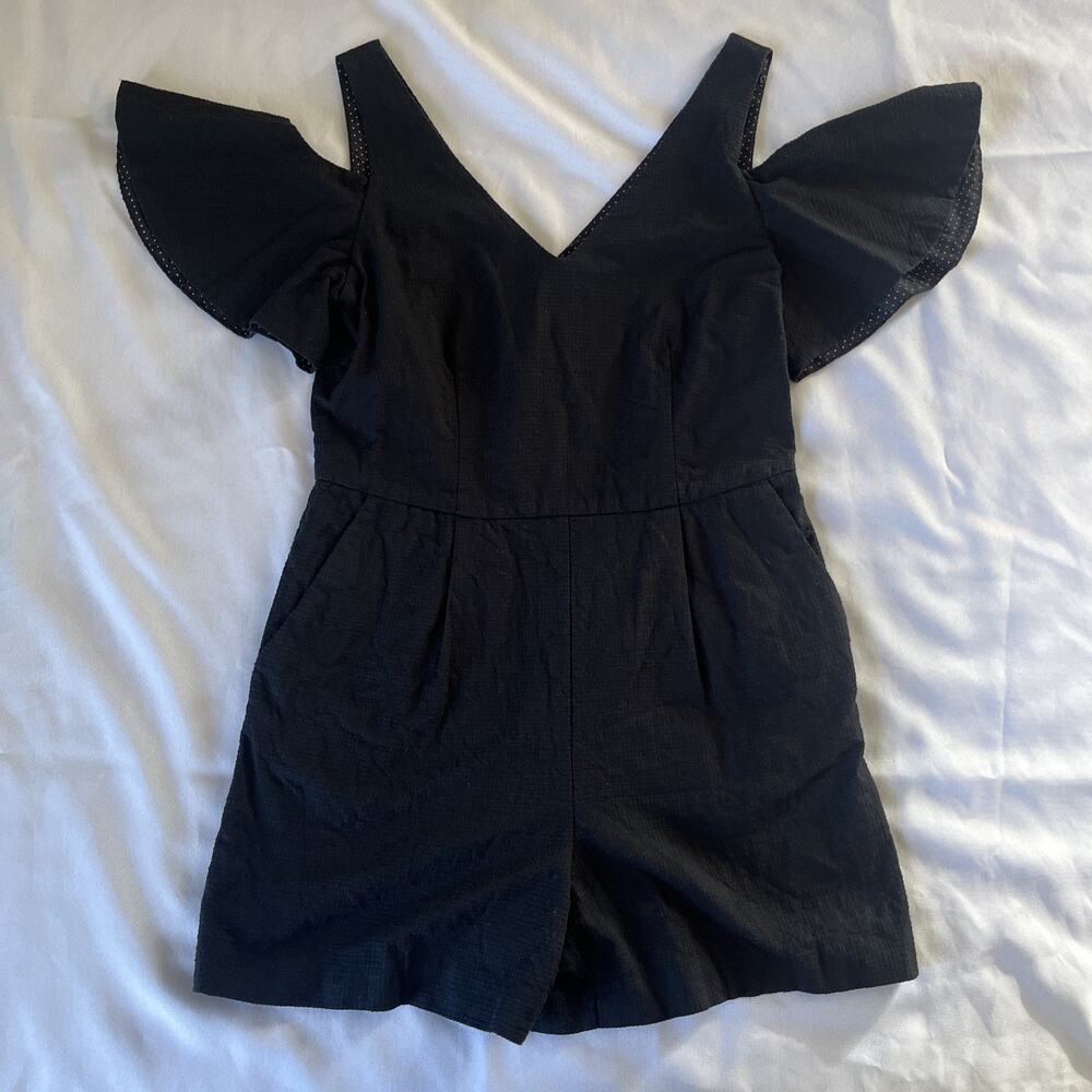 Elevenses Anthropologie Romper 6 Cold Shoulder Black Shortalls Skort Pockets